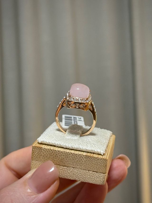 Anillo Oro Rosa Cuarzo Rosa y Circonitas