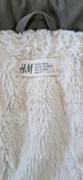 Parka H&M bambina verde pelliccia interna 6/7 anni
