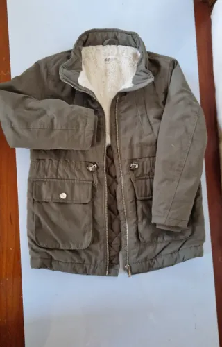 Parka H&M bambina verde pelliccia interna 6/7 anni