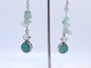 Pendientes Plata con esmeraldas Verdes y Perla
