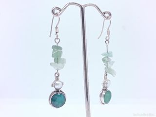 Pendientes Plata con esmeraldas Verdes y Perla