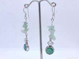 Pendientes Plata con esmeraldas Verdes y Perla
