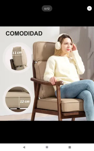 Sillón de salón tapizado PU beige y marrón