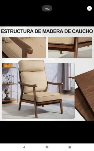 Sillón de salón tapizado PU beige y marrón