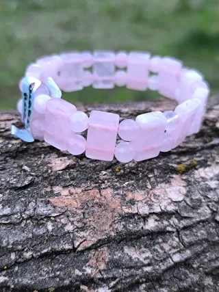 Bracciale Quarzo Rosa Cubetti e Sferette
