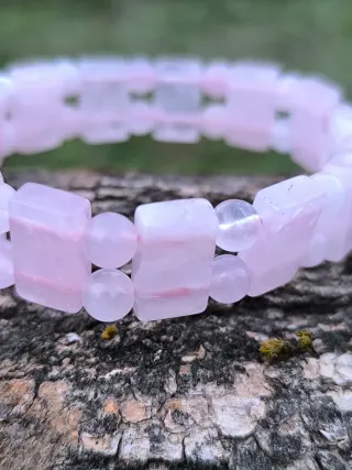 Bracciale Quarzo Rosa Cubetti e Sferette