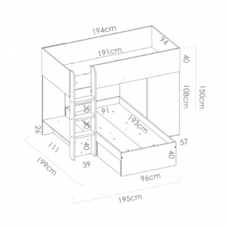 Cama Tren Move 2 Cajones 1 Armario. Natural/Grafi