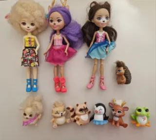 Lote 3 Muñecas Enchantimals + 7 Mascotas