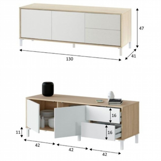 Mesa Tv 130 Cm 2 Puertas 2 Cajones. Blanco Artik/