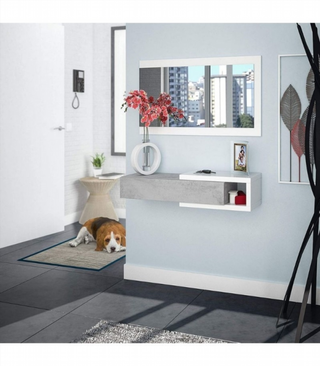 Recibidor Consola Cajón y Espejo. Blanco/Cemento