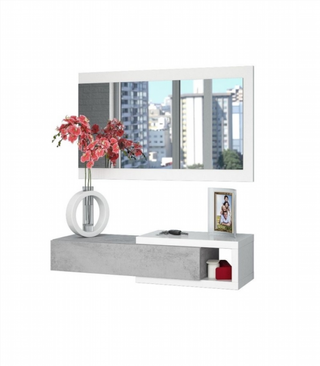 Recibidor Consola Cajón y Espejo. Blanco/Cemento