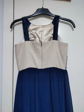 Vestido largo fiesta beige y azul