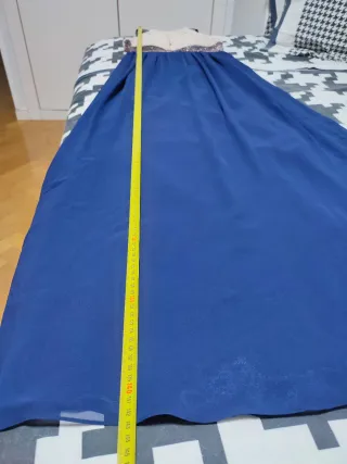 Vestido largo fiesta beige y azul