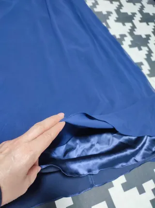 Vestido largo fiesta beige y azul