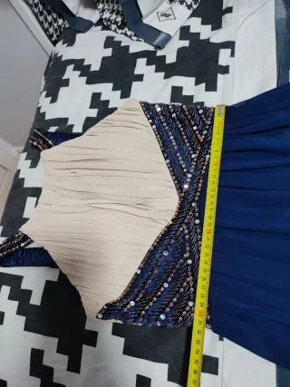 Vestido largo fiesta beige y azul