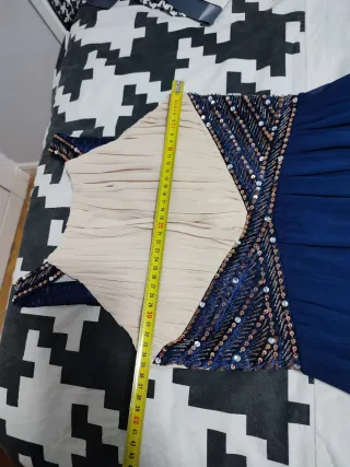 Vestido largo fiesta beige y azul