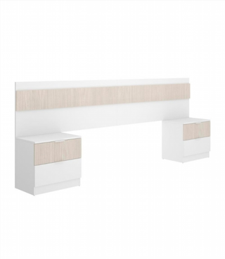 Cabecero y Mesitas de Noche. Blanco/Alistonado