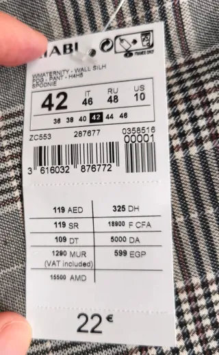 Pantalón premamá cuadros gris talla 42