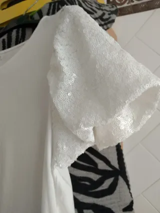 Camisa Sfera manga lentejuelas blanca Talla L