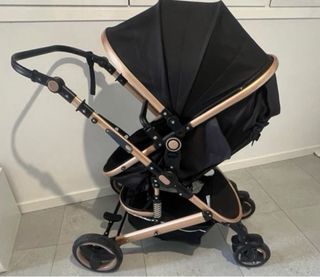 Silla de paseo 3 en 1 negra y dorada