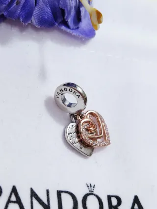 Charm Colgante Doble plata y rosa Corazón Infinito