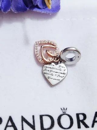 Charm Colgante Doble plata y rosa Corazón Infinito