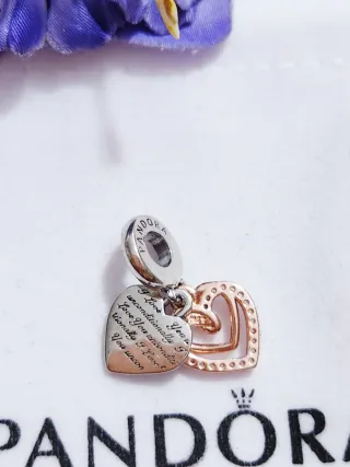 Charm Colgante Doble plata y rosa Corazón Infinito