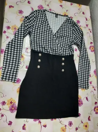 Vestido Negro y Blanco Patrón Houndstooth