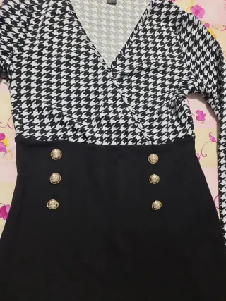 Vestido Negro y Blanco Patrón Houndstooth