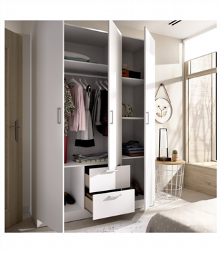Armario 150x215x52 3 Puertas 2 Cajones Maxi. Blan