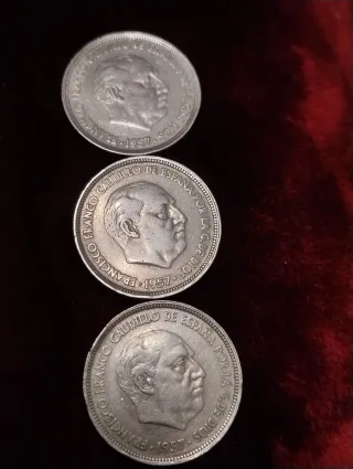 3 Monedas Franco Caudillo de España 1957