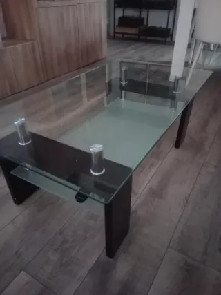 Mesa de centro cristal y madera