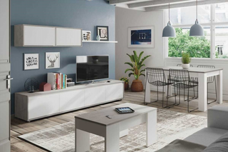 Mueble de salón 200 cm. Cemento y Blanco Artik