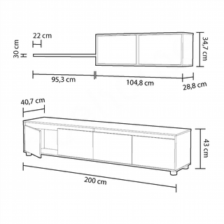 Mueble de salón 200 cm. Cemento y Blanco Artik