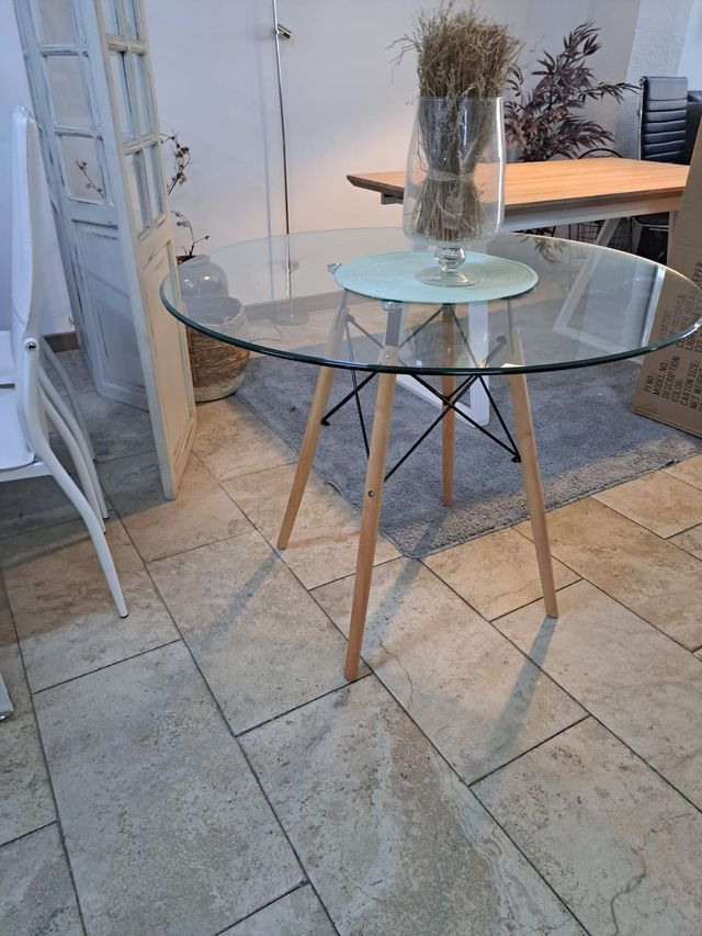 Mesa Redonda Cristal Templado Tower 120cm