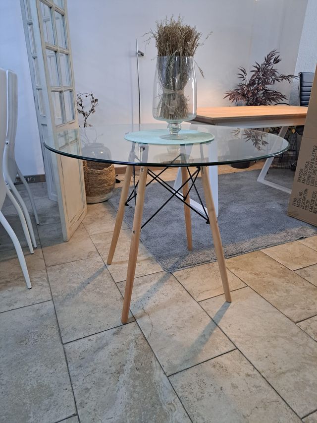 Mesa Redonda Cristal Templado Tower 120cm
