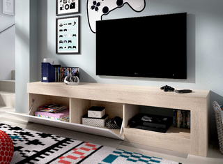 Mueble Bajo Tv Lebo. Blanco Brillo y Nature