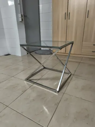 Mesa de centro cristal y metal