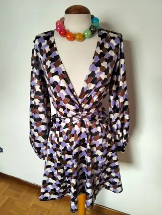 Vestido Kling Geométrico Vintage Talla S