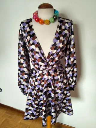 Vestido Kling Geométrico Vintage Talla S