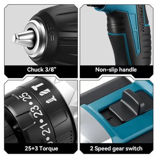 Taladro Inalámbrico + 2 baterias + accesorios