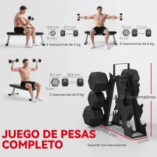 Juego Mancuernas 2x4kg, 2x6kg, 2x8kg + Soporte