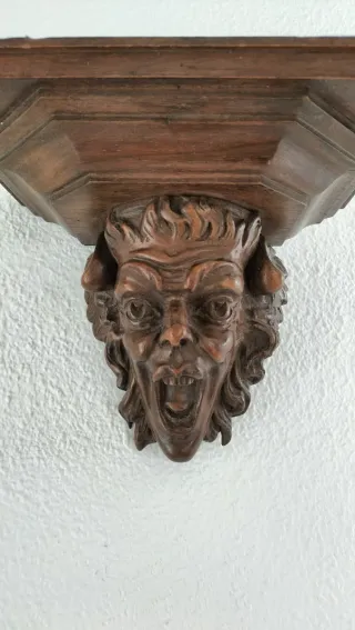 Antigua ménsula roble tallada mascarón s.XIX