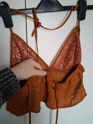 Top Corto Encaje Naranja Topshop Talla M