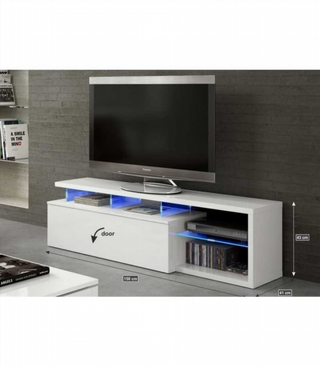 Mesa Tv Con Luces Led. Blanco Brillo