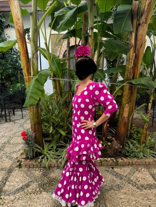 Traje Flamenca Lunares Rosa y Blanco