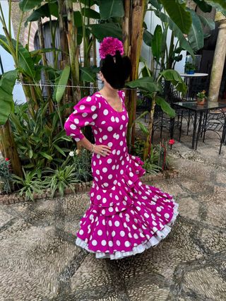 Traje Flamenca Lunares Rosa y Blanco