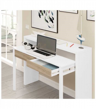 Escritorio Extensible. Blanco Artik y Roble Canad