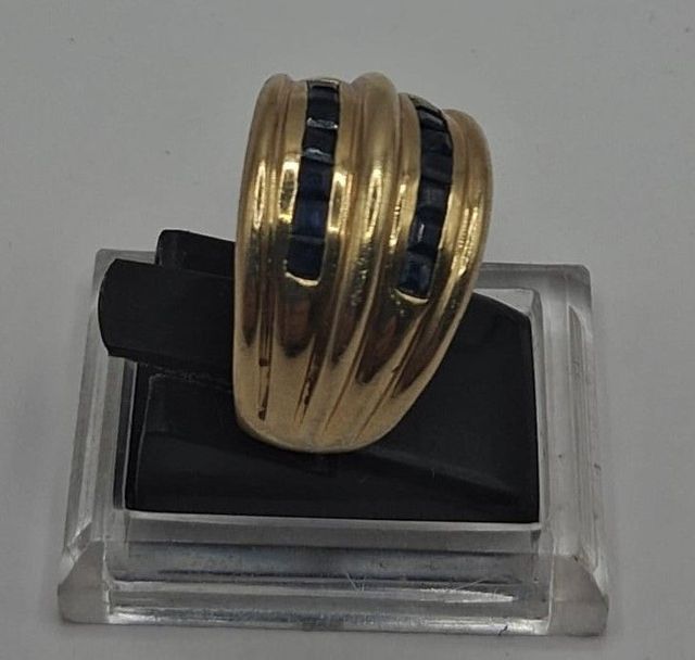 Anillo Doble P. Azul. oro 18k, 6,4gr. Ref. G-120.