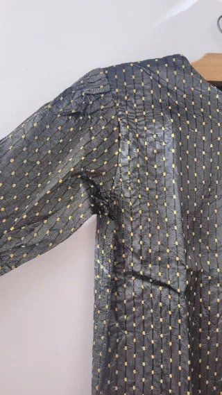 Vestido fiesta negro grisáceo y amarillo